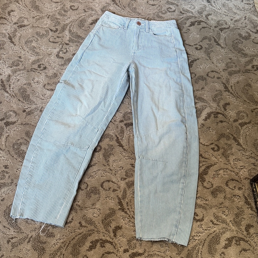 SO Women's Straight Leg Jeans - Light Blue and White Stripe